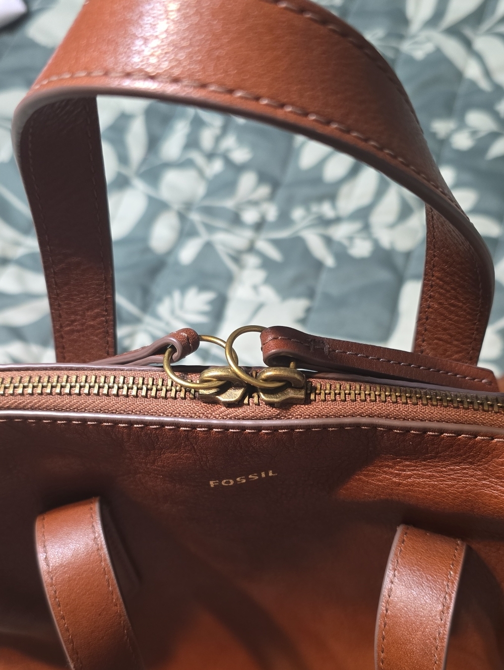 Fossil Cognac Leather Satchel with Adjustable Crossbody Strap - Picture 6 of 9